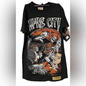 Vampire City Graphic Tee - Black with Orange & White Art